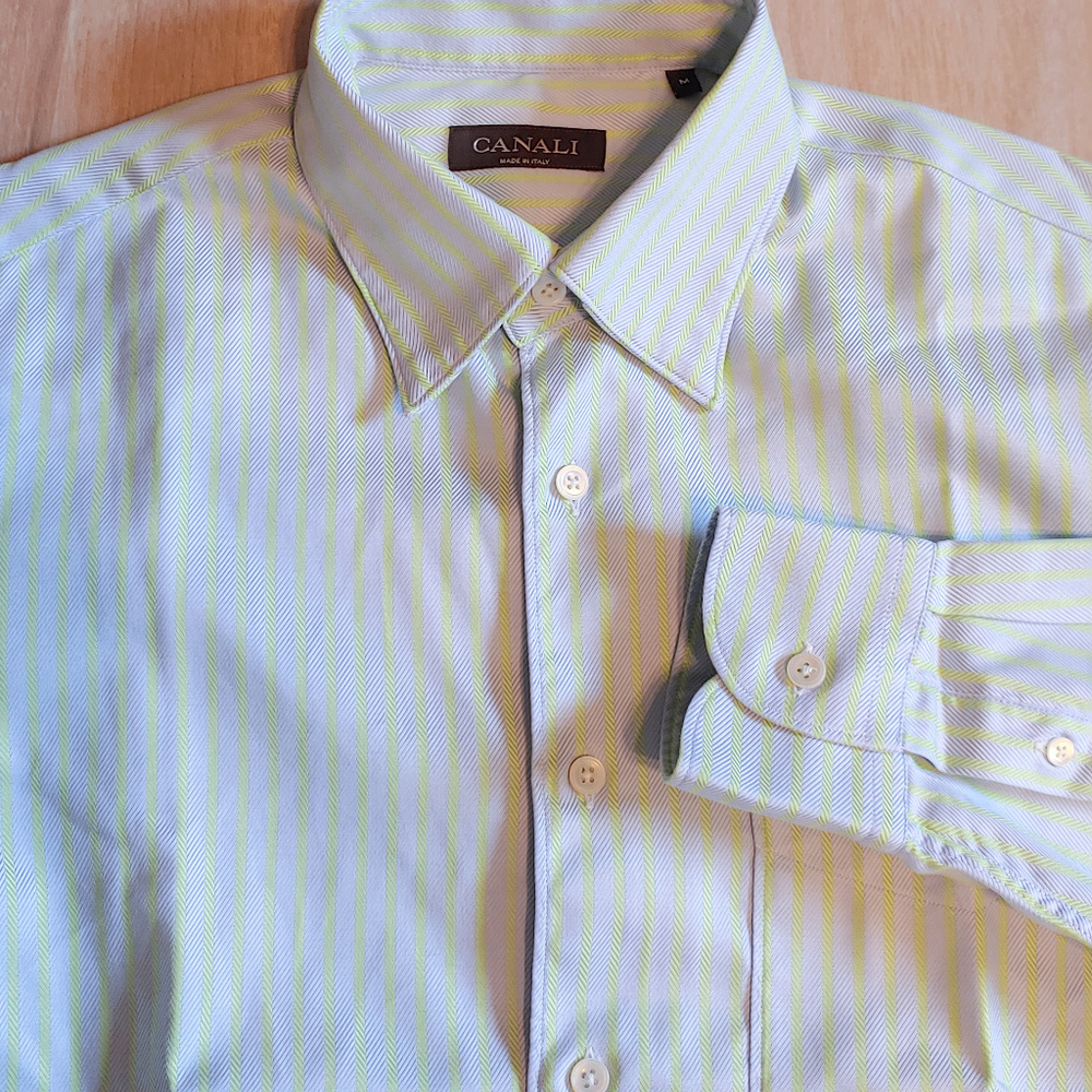Canali Lime Green & Blue Long Sleeve Shirt M NEW